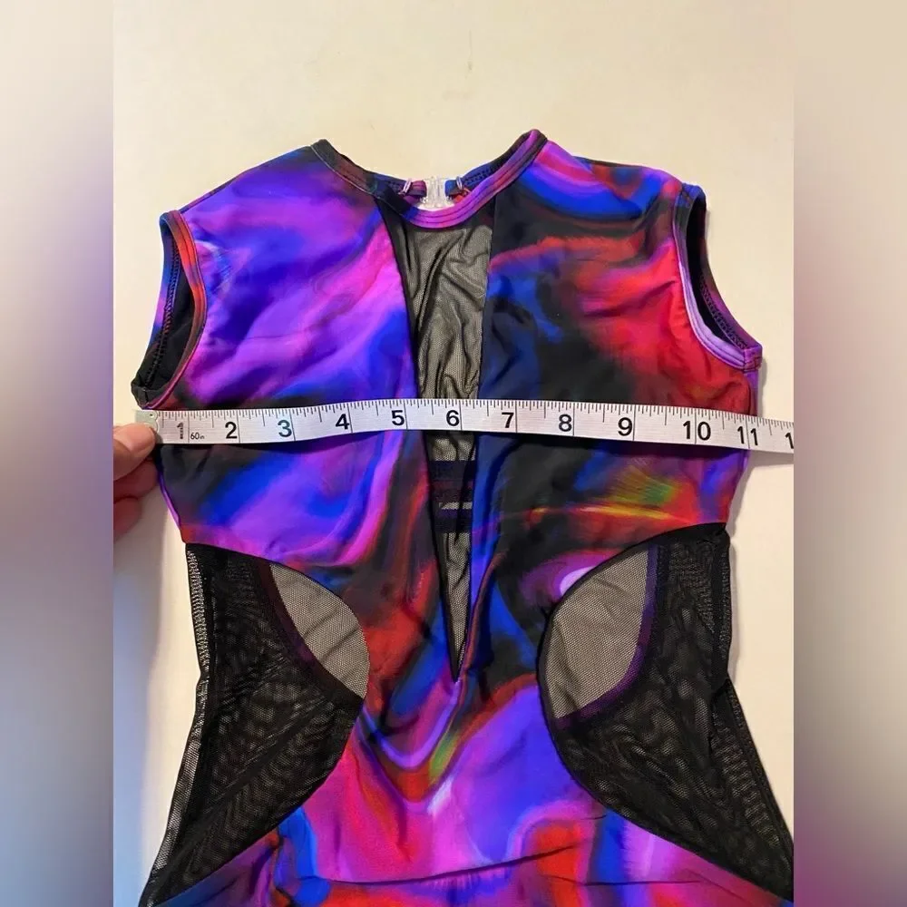 LA Dance Olivia Contemporary Solo Costume Purple Blue Mesh Cutout Leotard LC